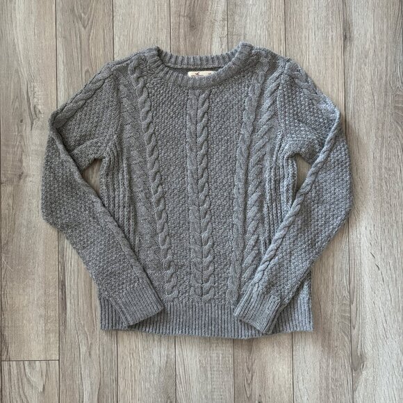 Hollister Cable Knit Gray Crewneck Sweater Womens XS Normcore Grandpa Preppy - Picture 16 of 16